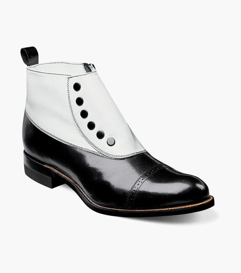 Mens 1920s Gangster Wingtip Dress Boot in Black and White