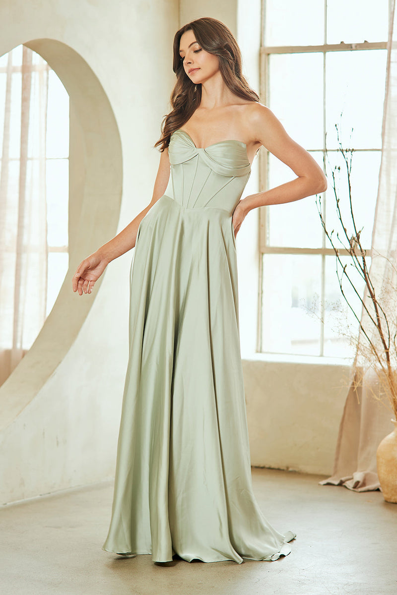 Strapless Sweetheart Satin Corset A-Line Prom Dress with Lace-Up Back by Amelia Couture 4053
