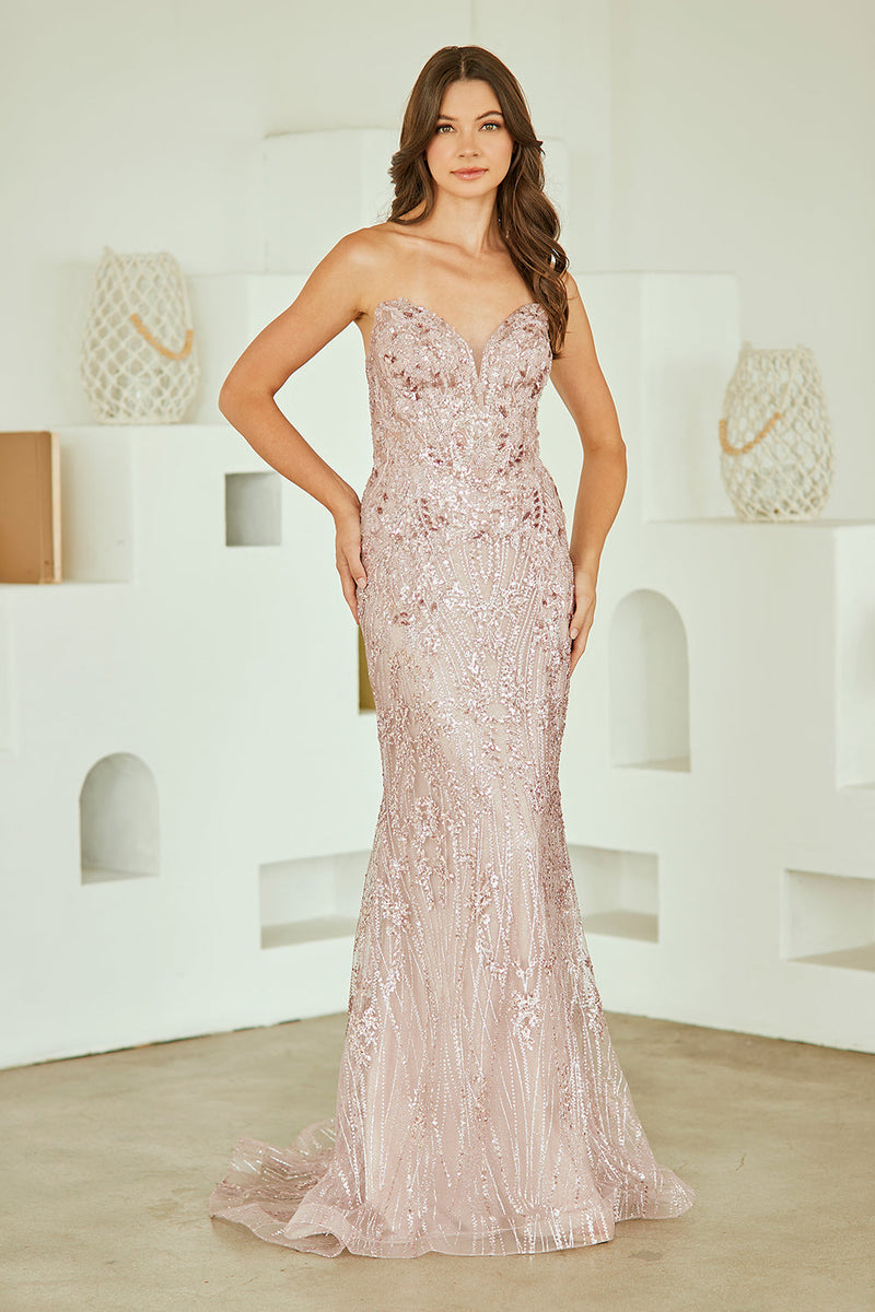 Sequin Strapless Mermaid Prom Dress with Lace-Up Back Formal Evening Gown by Amelia Couture JQ1101