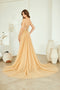 Champagne Beaded Corset Mermaid Prom Dress with Detachable Tulle Train by Amelia Couture SU091