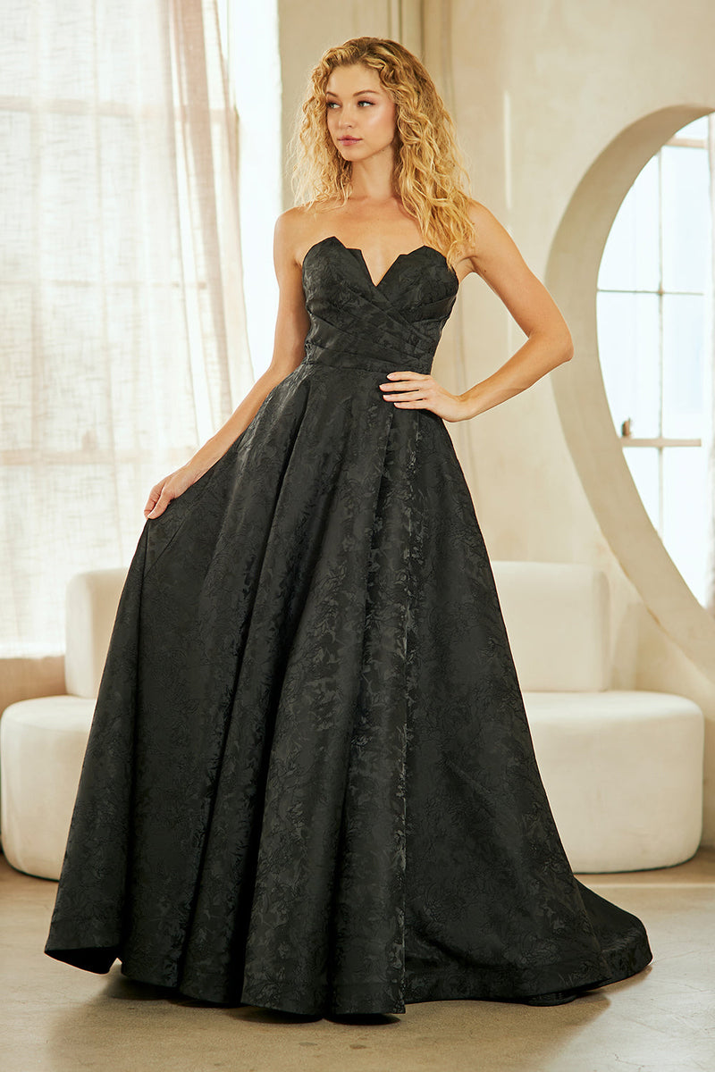 Strapless A-Line Jacquard Evening Gown with Sweetheart Neckline by Amelia Couture 8061