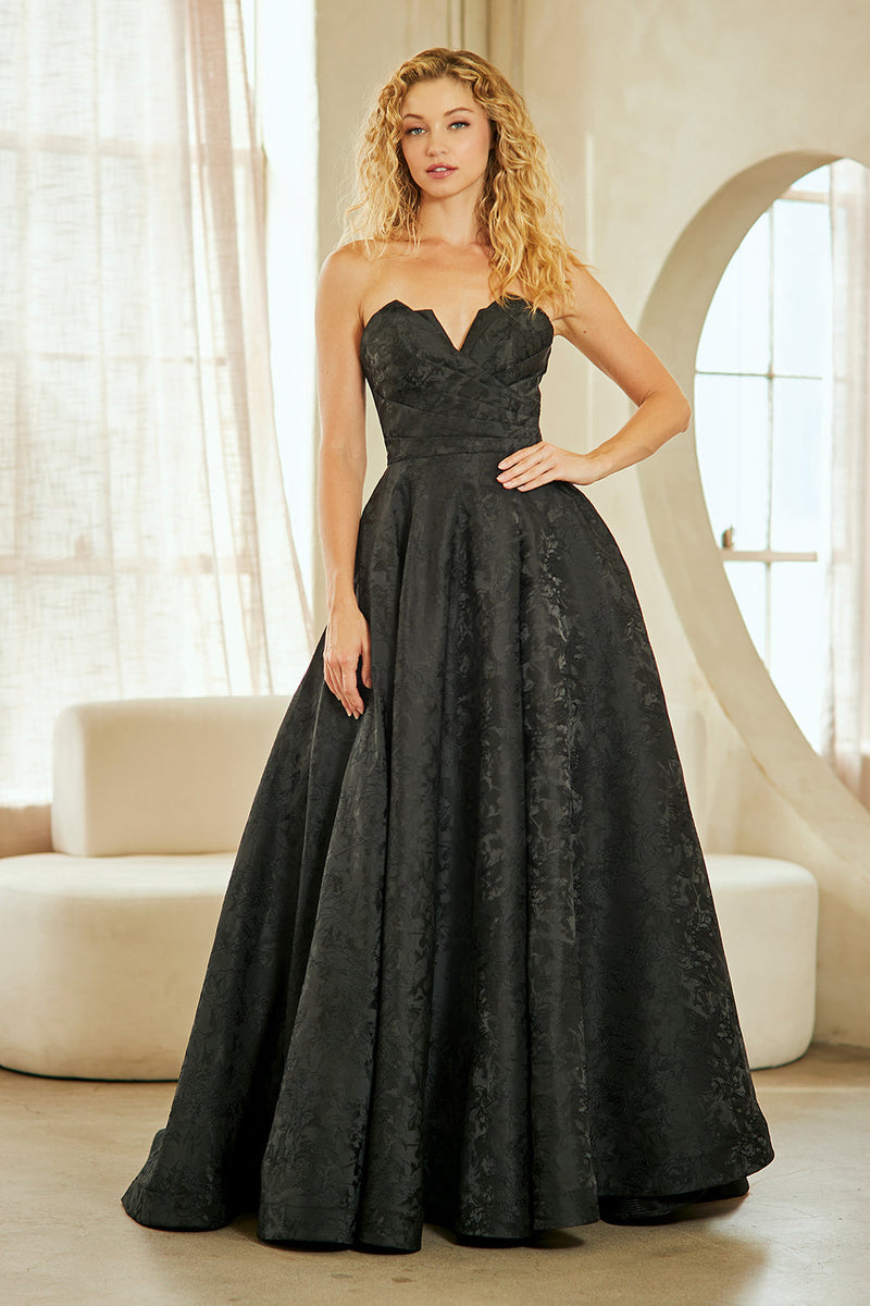 Strapless A-Line Jacquard Evening Gown with Sweetheart Neckline by Amelia Couture 8061