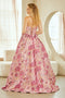 Strapless Floral Jacquard A-Line Gown with Corset Back and Bow Waist Detail by Amelia Couture 8068