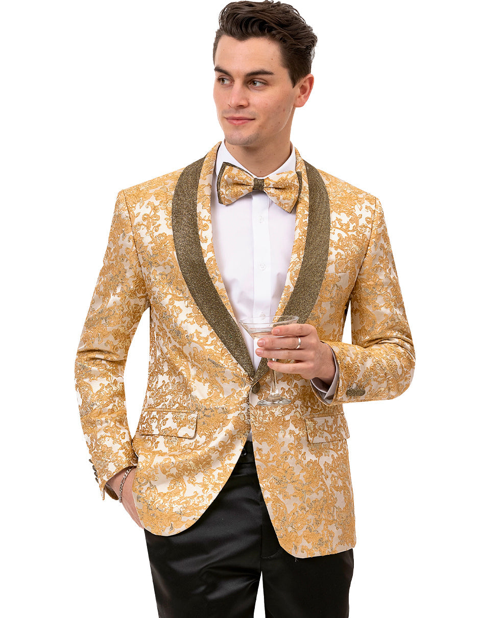 Mens Paisley Jeweled Shawl Prom Tuxedo Blazer in Gold - Men's Tuxedo USA