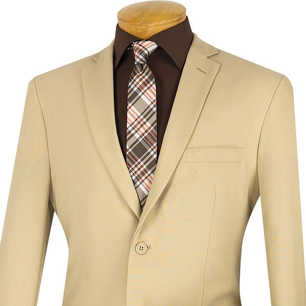 Beige Slim Fit Men's 2 Piece Business Suit 2 Button