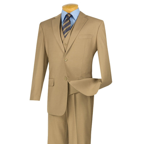 Morgan Collection - Regular Fit 3 Piece Suit 2 Button Khaki