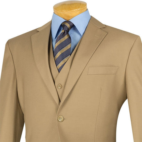 Morgan Collection - Regular Fit 3 Piece Suit 2 Button Khaki