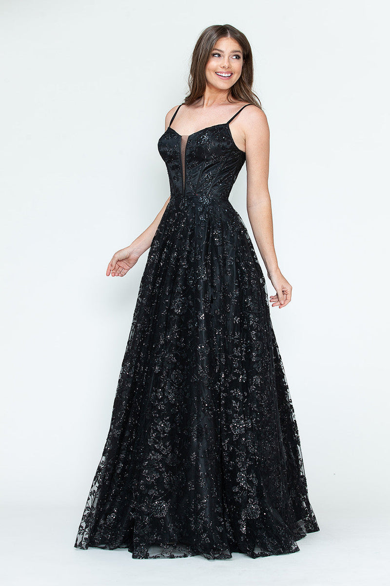 Lenovia 8241 Glitter Appliqué Mesh Tulle Sleeveless Dress