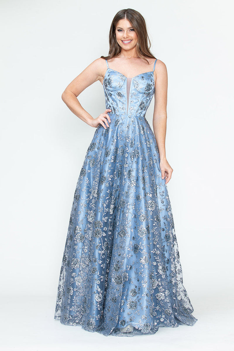 Lenovia 8241 Glitter Appliqué Mesh Tulle Sleeveless Dress