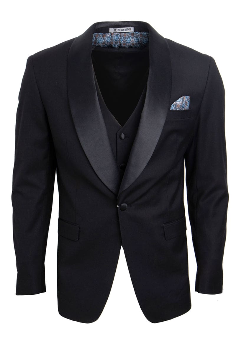 "Mens Stacy Adams Suit - Stacy Adams Suit Men's Black One Button Shawl Lapel Vested Tuxedo"