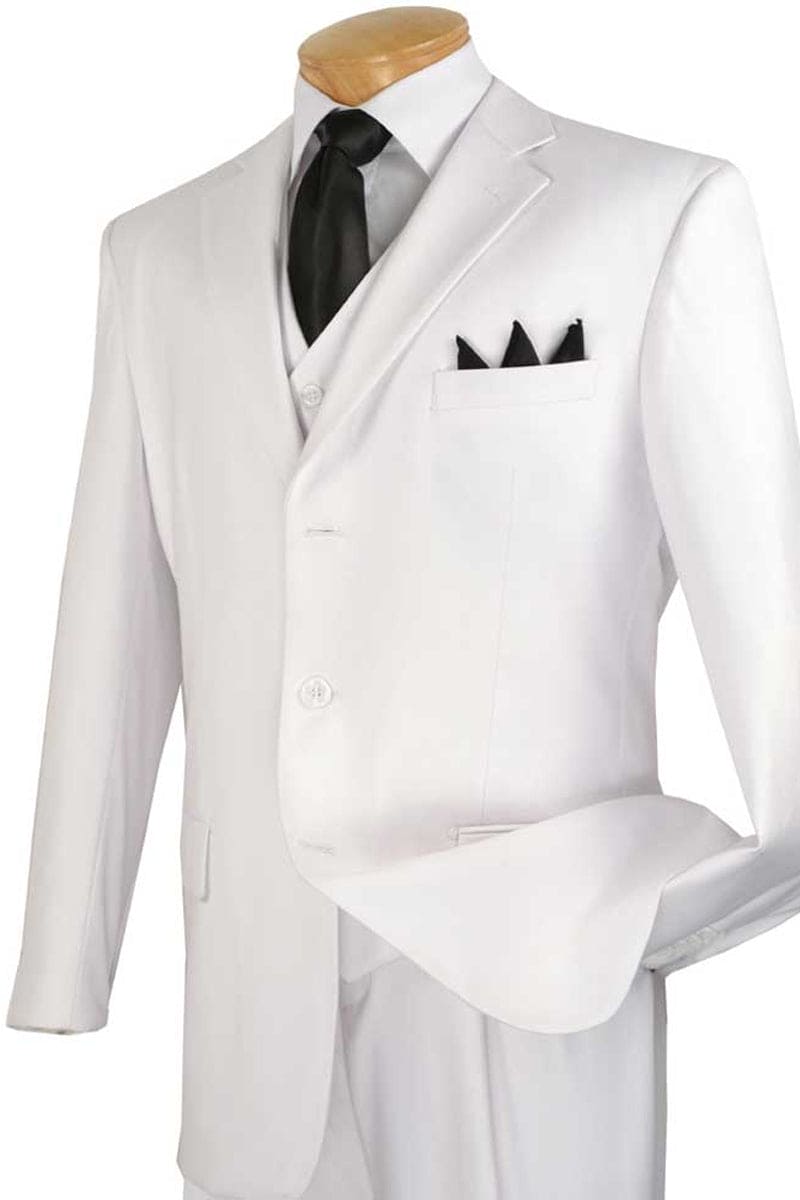 Mens 3 Button Vested Basic Wool Feel Suit in Khaki