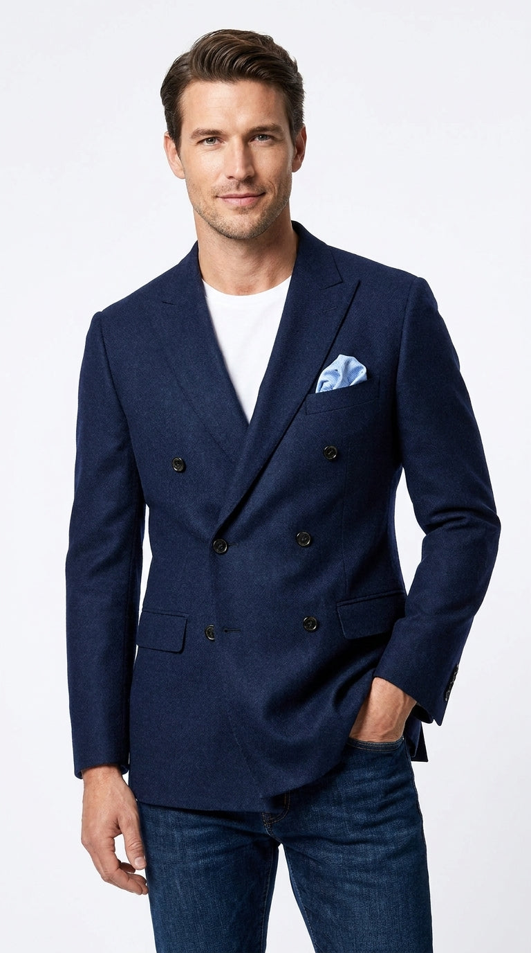 Men’s Navy Double-Breasted Blazer – Classic Fit 1920s Vintage Gatsby Style Sport Coat
