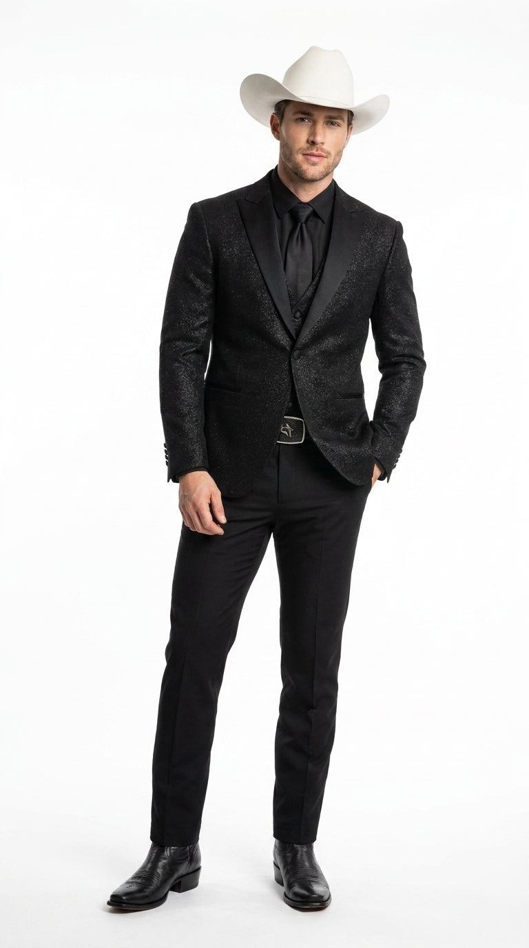 Men's Black Western Tuxedo Blazer – Shimmer Cowboy Dinner Jacket