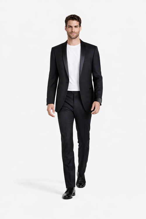 1 Button Designer Shawl Tuxedo in Black Dinner Jacket Blazer - Suit Jacket sateen lapel