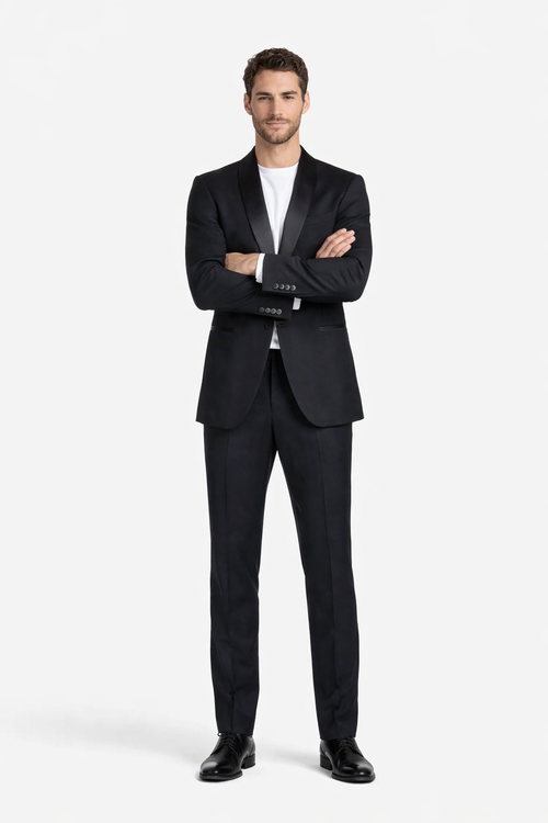 1 Button Designer Shawl Tuxedo in Black Dinner Jacket Blazer - Suit Jacket sateen lapel