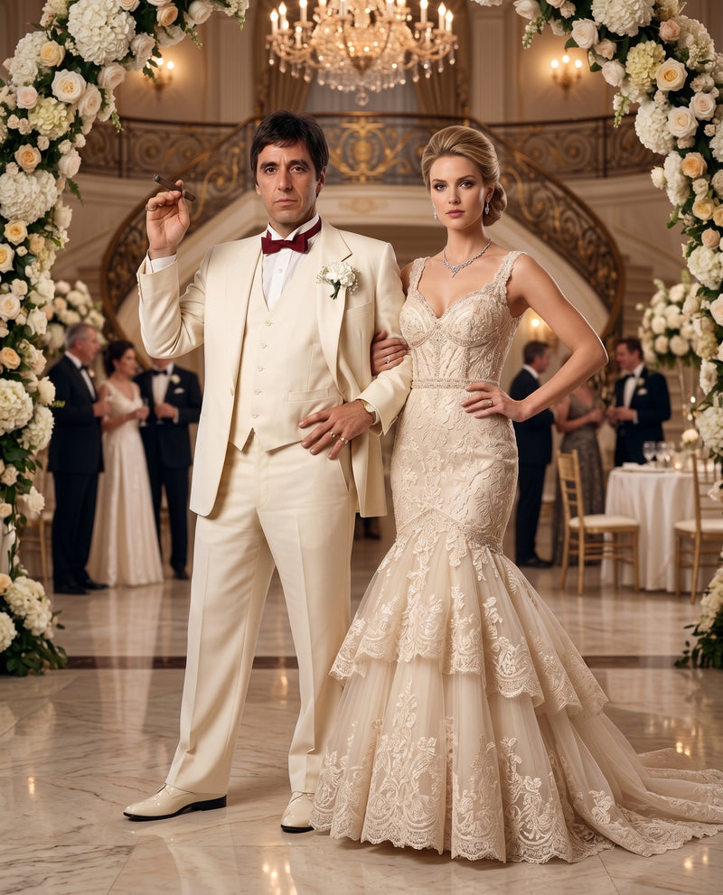 Tony Montana’s Ivory Vested Suit – Classic Ivory 3 Piece Suit for Wedding, Formal and Evening Wear