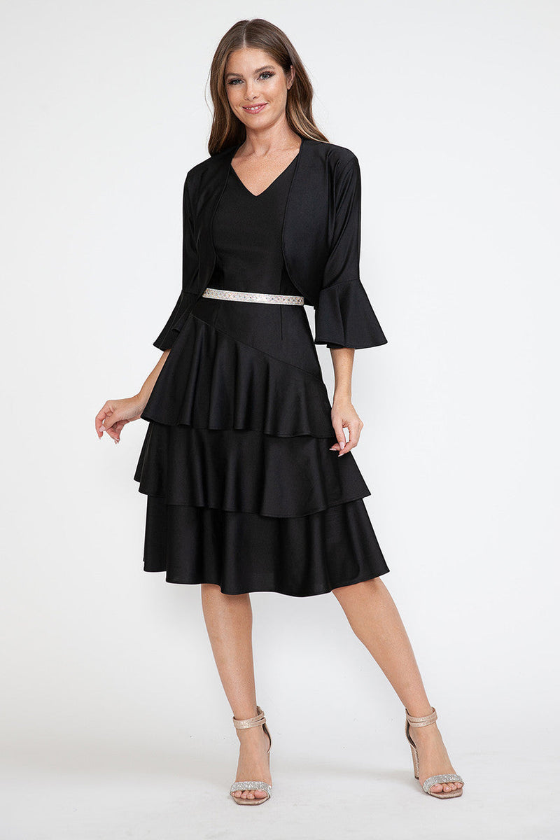 Lenovia 5283 Tiered Skirt Stretch Crepe 2-Piece Jacket Dress