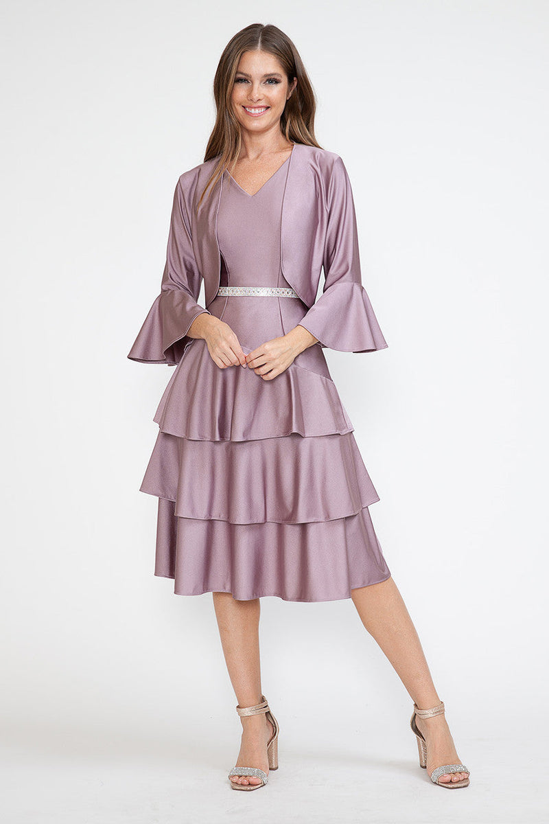 Lenovia 5283 Tiered Skirt Stretch Crepe 2-Piece Jacket Dress