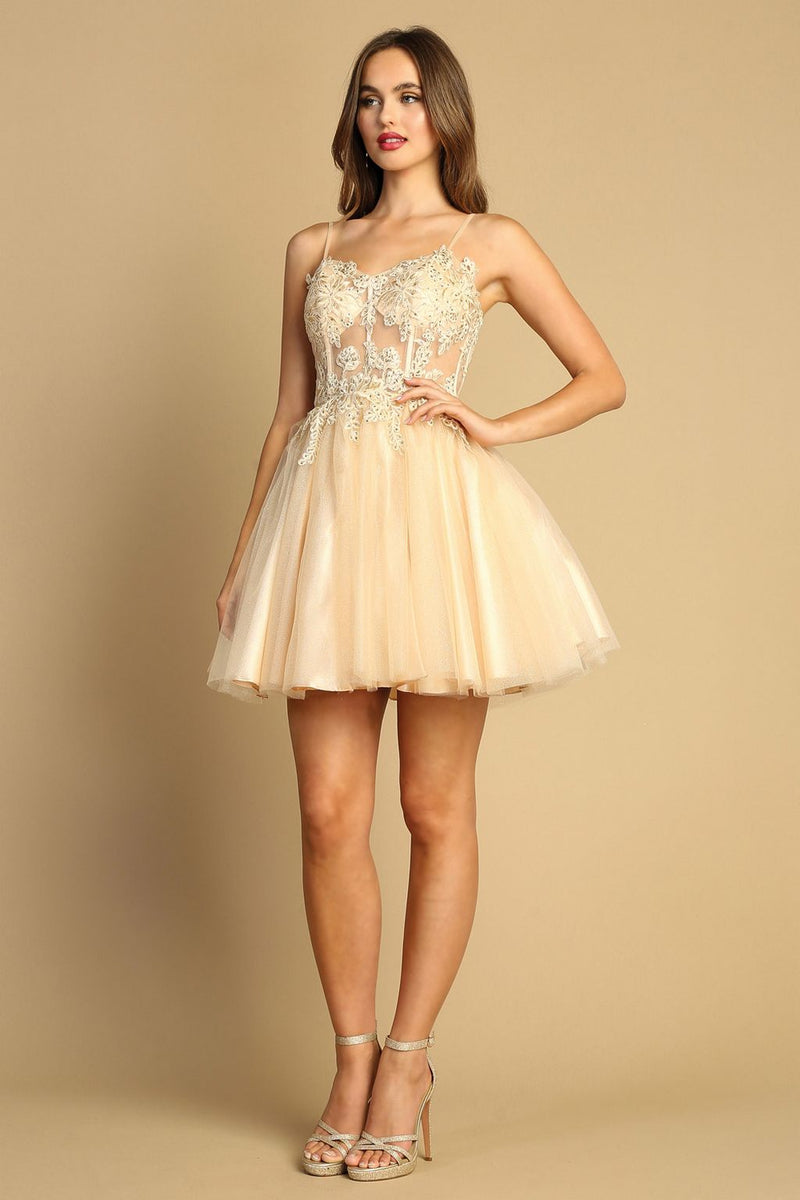 Adora Design 1039 Short A Line Applique Corset Homecoming Dress