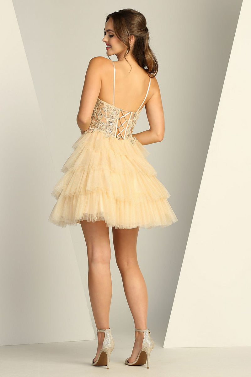 Adora Design 1062 Strapless Short Glitter Tulle Homecoming Dress
