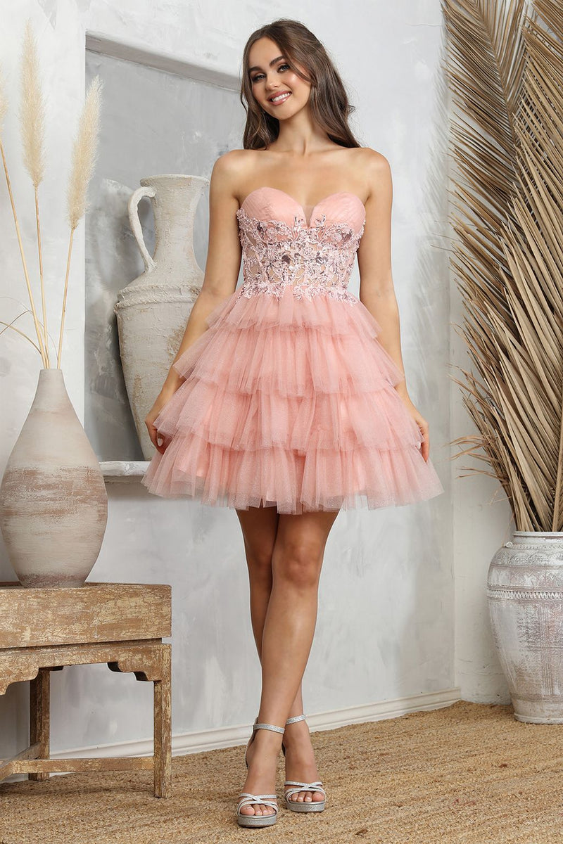 Adora Design 1062 Strapless Short Glitter Tulle Homecoming Dress