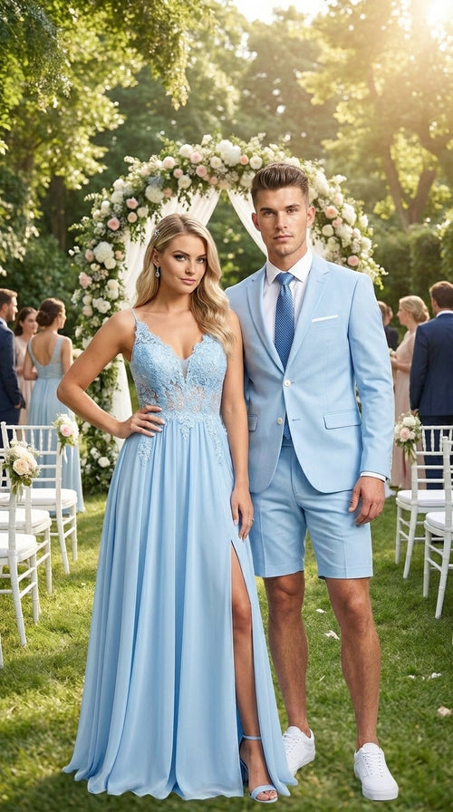 Men’s Light Blue Suit with Shorts – Casual Summer Blazer and Shorts Set for Wedding, Party and Smart Casual Wear