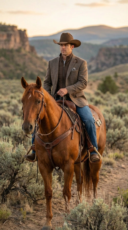 Men’s Brown Herringbone Tweed Cowboy Western Blazer – Classic Country Sport Coat Jacket for Ranch Wear, Cowboy Jacket
