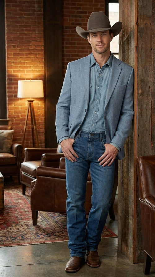 Mens Rugby Teal Baby Sky Western Blazer – Cowboy Style Casual Sport Coat for Men Classic Western Jacket in Light Blue Color