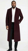 Men’s Burgundy Long Coat – Classic Fit Wool Blend Overcoat - Topcoat Full length