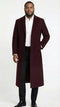 Men's burgundy long coat. Classic fit, wool blend. Single-breasted with button front and notch collar.