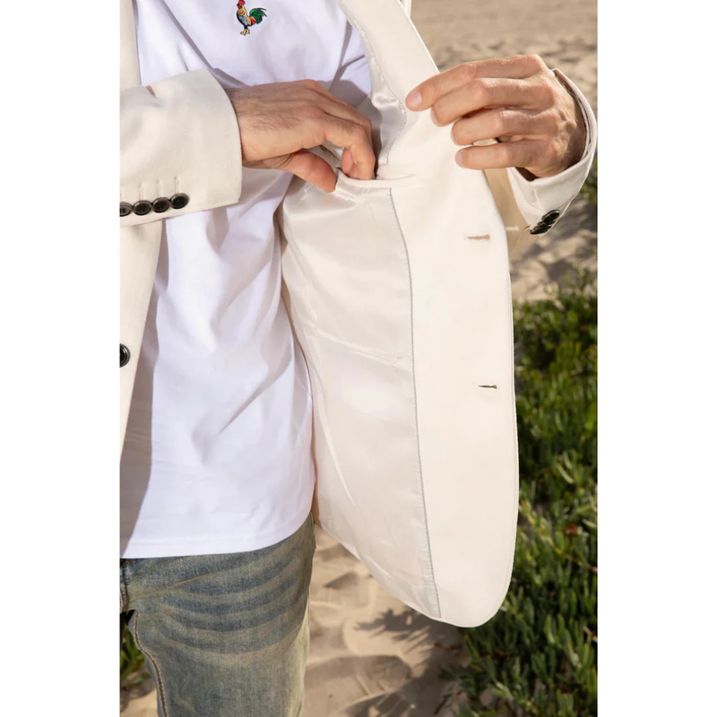 Mens Double Button Faux Suede Blazer - Off White