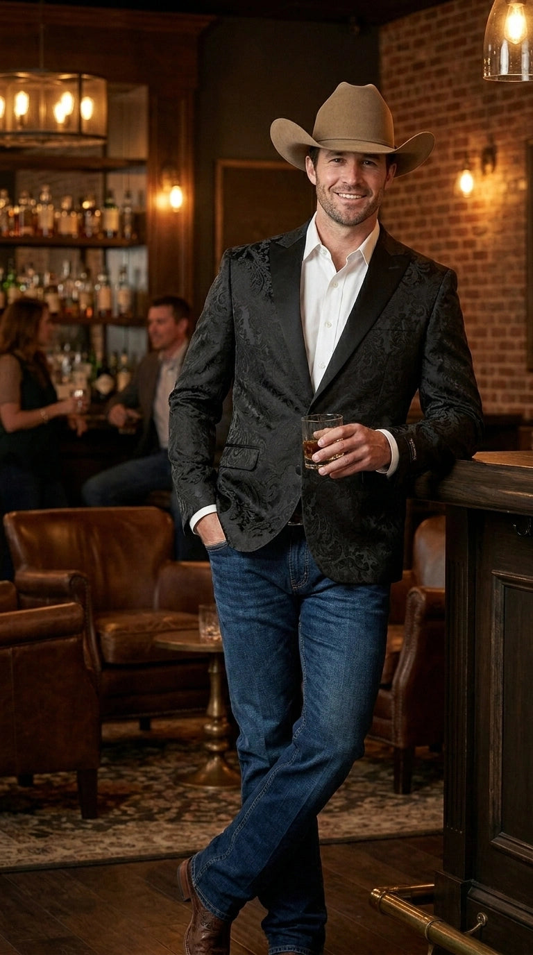Men’s Black Paisley Western Cowboy Blazer – Classic Western Style Formal Jacket, Elegant Country Blazer Coat - saco para vaquero
