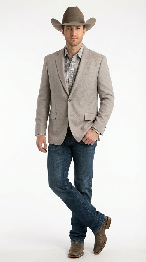 Mens Textured Light Grey Western Blazer – Cowboy Style Casual Sport Coat for Men Classic Western Jacket