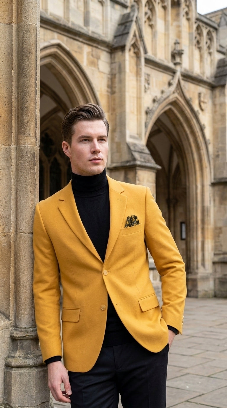 Men’s Mustard Gold Blazer, Fashion Sport Coat Wedding Party Church Dress Jacket