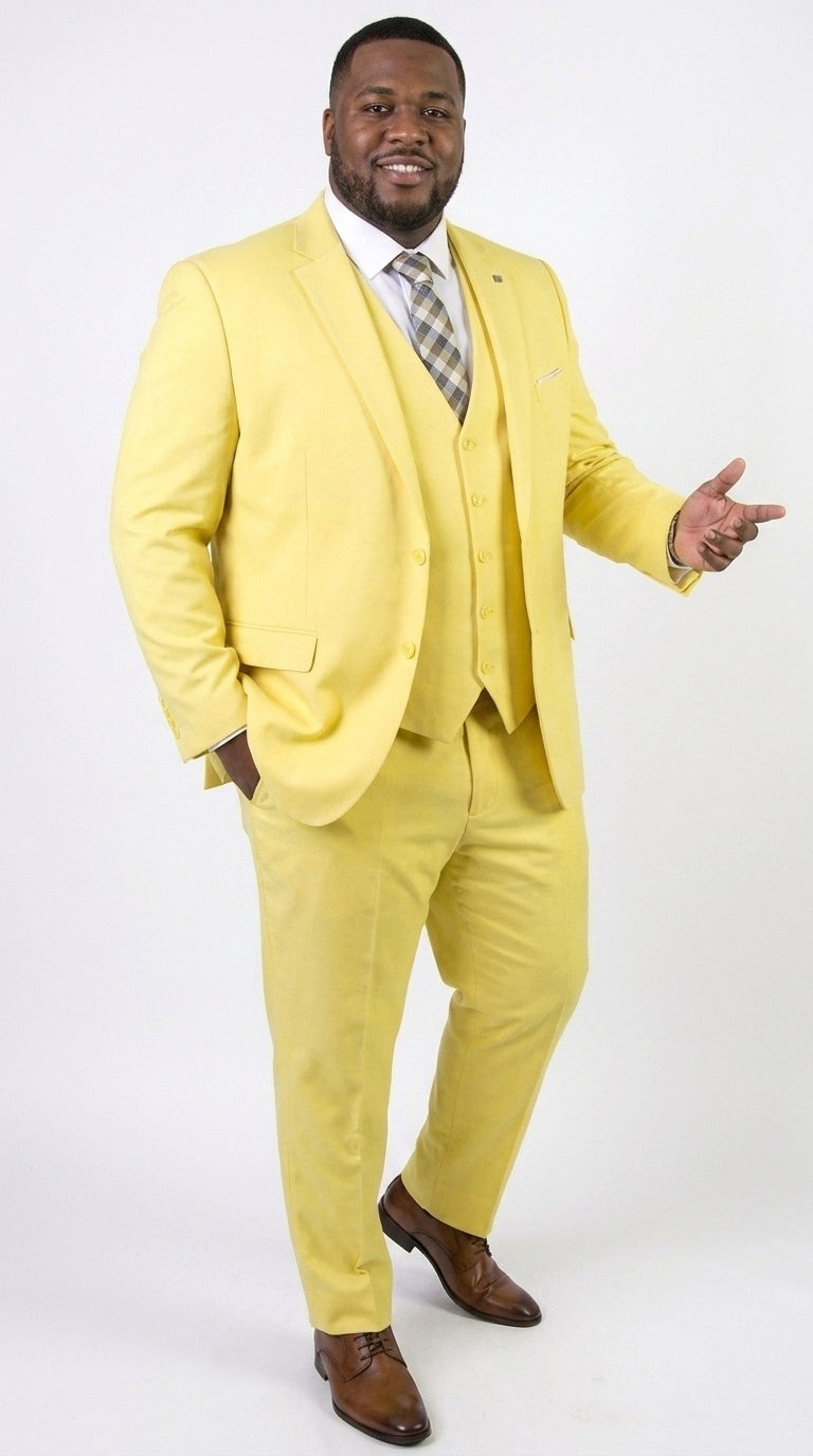Men’s Neon Yellow Wool Suit – Bright Yellow 3-Piece Wedding, Prom & Formal Suit with Vest By Statement
