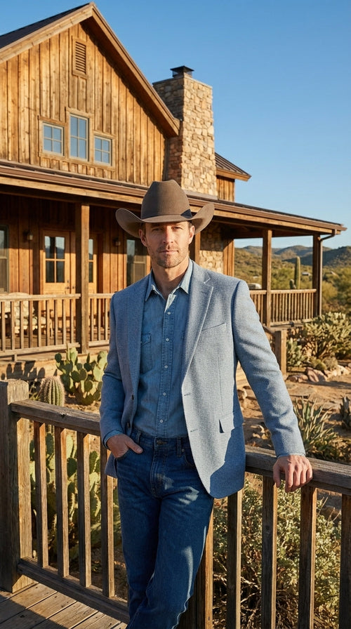 Mens Rugby Teal Baby Sky Western Blazer – Cowboy Style Casual Sport Coat for Men Classic Western Jacket in Light Blue Color