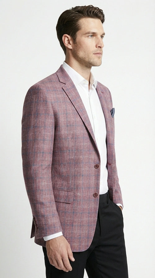 Mens Dusty Rose Mauve Pink with Tint of Blue Plaid Sport Coat Blazer ā Classic Check Pattern Casual Blazer Jacket for Business Casual, Wedding