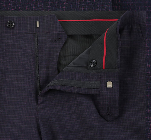 293-13 Men's Classic Fit Single Breasted Black Micro Check Notch Lapel Suits