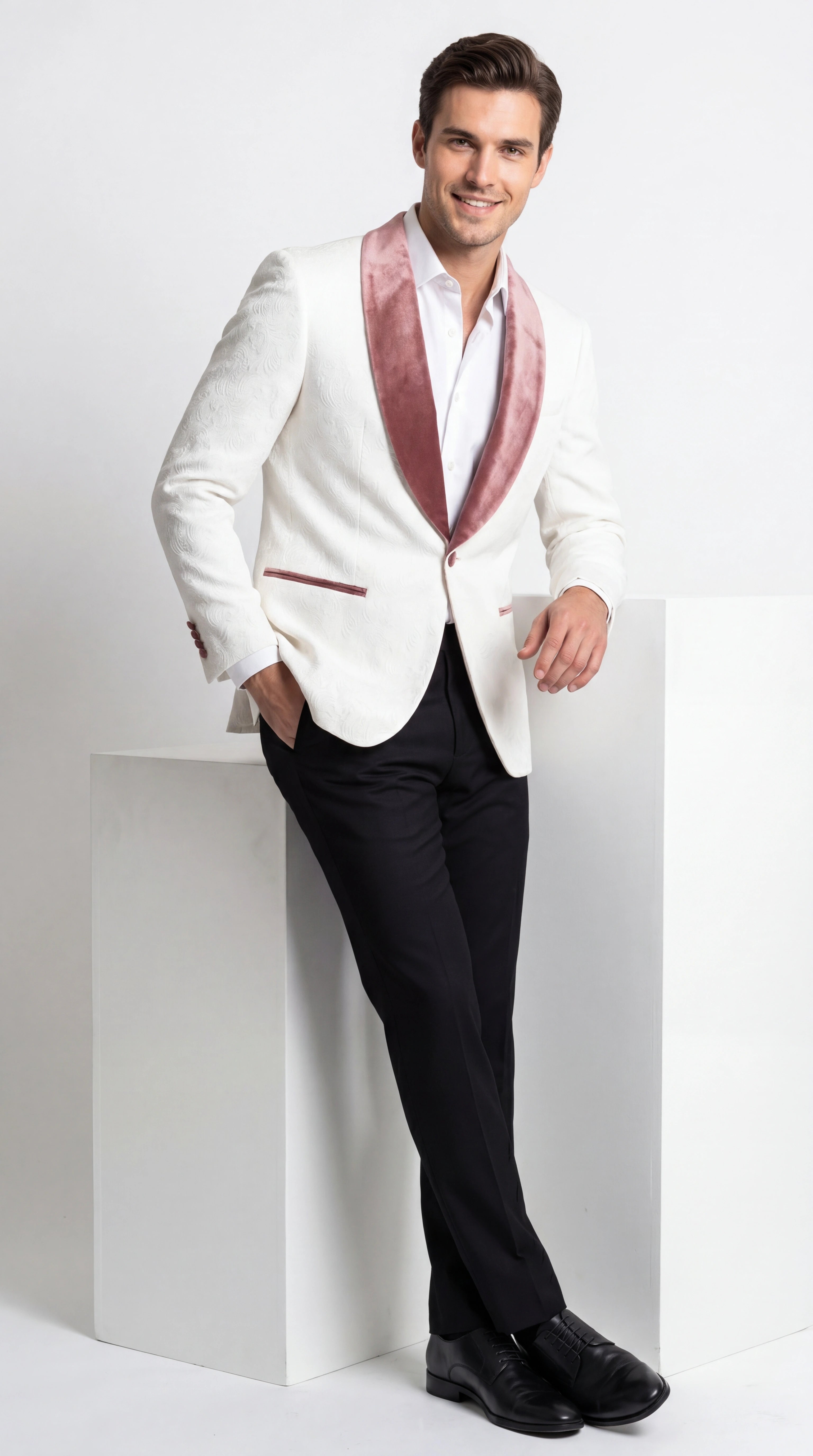 Men's Ivory and Rose gold Floral Blazer  Elegant Shawl Lapel Formal Blazer  Jacket for Wedding, Party, Prom | Alberto Nardoni