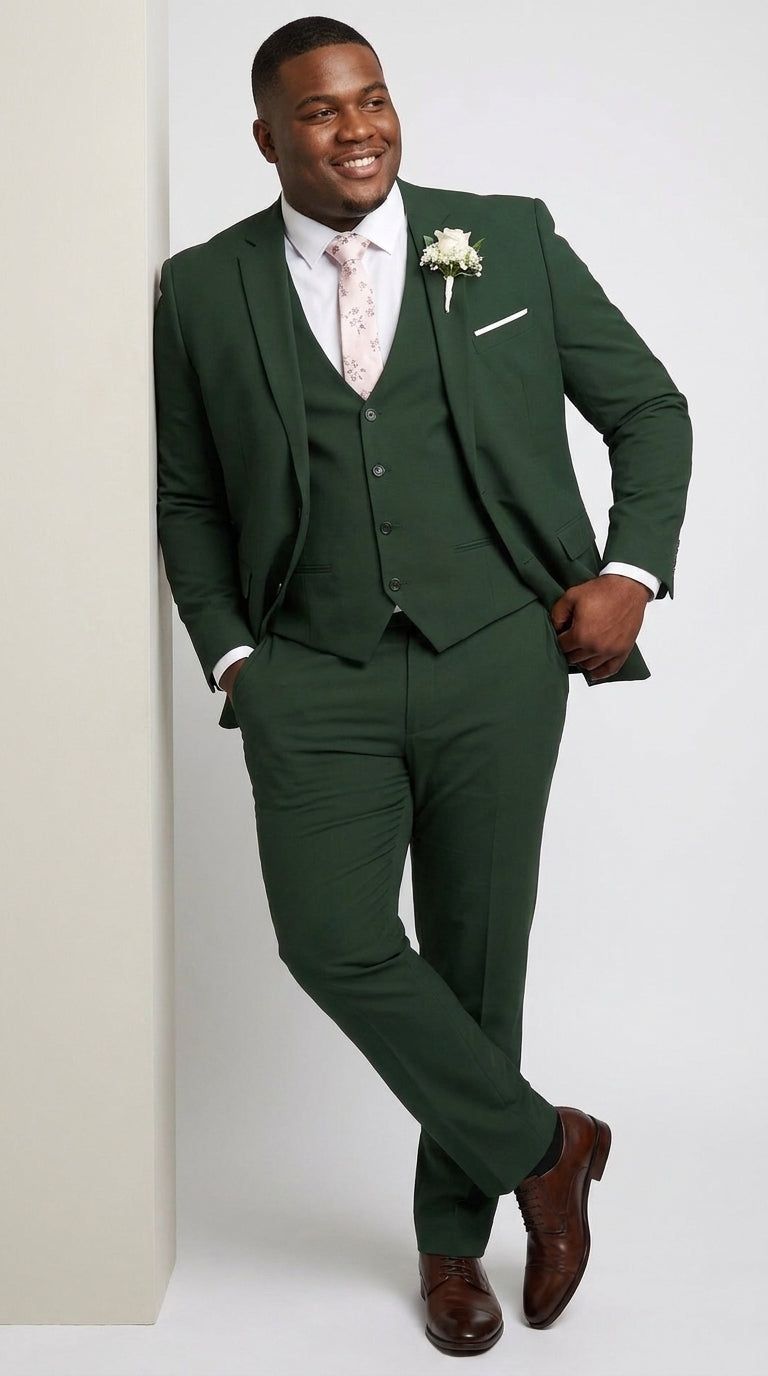 Men’s Forest Green 3 Piece Wedding Suit, Formal Groom Groomsmen Dress Suit Set