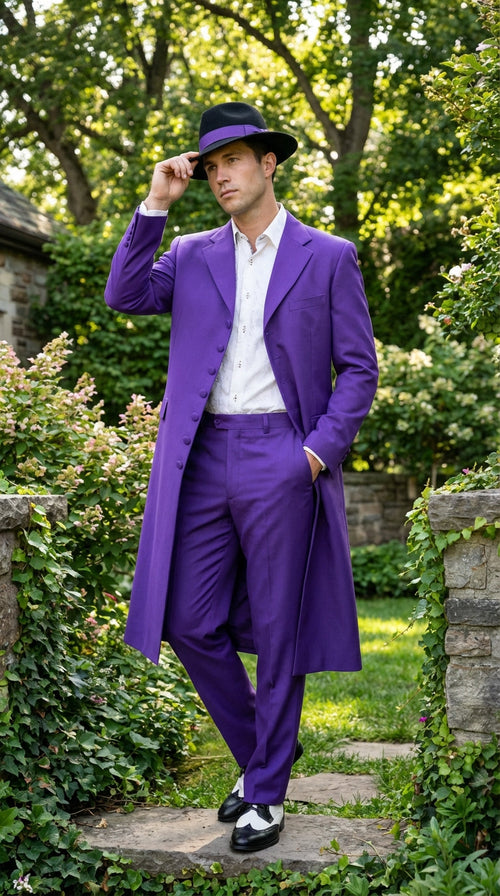 Purple Zoot Suits for Men | Classic Mafia & Gangster Style Long Coat Suit | Vintage 1920s–1940s Formal Outfit