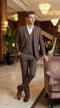 Men’s Zagarie Brand Light Brown Mocha 3-Piece Wool Suit – Modern Wedding, Business and Formal Suit with Pick Stitching