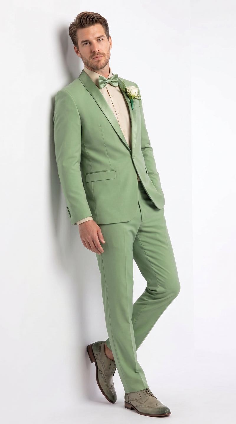 Mens Sage Green Wedding Tuxedo, Shawl Lapel Formal Groom Prom Tuxedo Suit