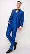 Menâs Shiny Royal Blue 3 Piece Tuxedo â Vested Wedding & Prom Suit with Black Shawl Lapel