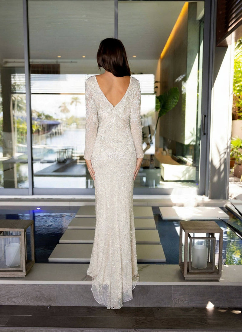 Primavera Couture 12165 - Sequin Beaded Long-Sleeve Fitted Formal Dress