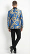 Men’s Royal Blue and Gold Blazer Jacket – Luxury Floral Pattern Tuxedo Blazer, Formal Party Wedding Dinner Jacket, Stylish Evening Wear
