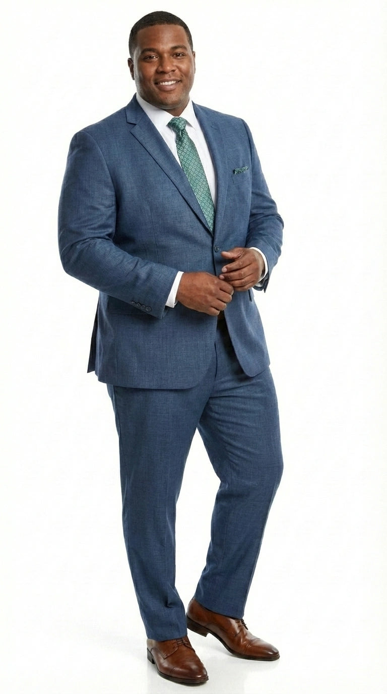 Men’s Indigo Blue Sharkskin Suit – Textured Shiny Formal Suit for Wedding, Business, 2 Buttons Slim Fitted