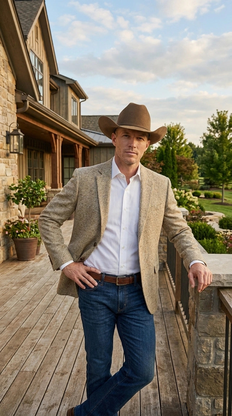 Men’s Light Tan Sand Tweed Cowboy Blazer – Country Style Western Jacket for Casual, Ranch, Saco Para Vaquero