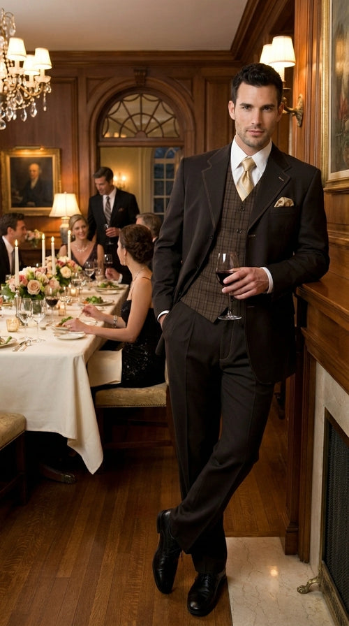 Men’s Dark choclate Brown Three Buttons 3 Piece Suit – Classic Brown 3PC Wedding, Church and Business Formal Suit for Men