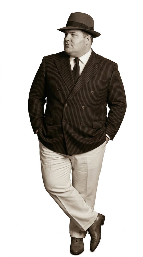 Men’s Black Pinstripe Blazer with White Pants 1920s Gangster Mob Boss Style Suit – Double Breasted Vintage Formal Jacket, Classic Party Costume Wear